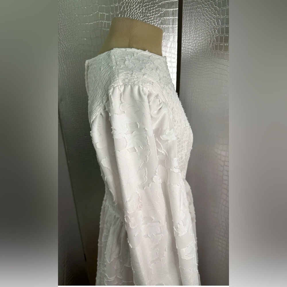 White Hippie Boho Wedding or Party Dress Pucker Leotard Top Full Skirt Floral - Picture 2 of 16